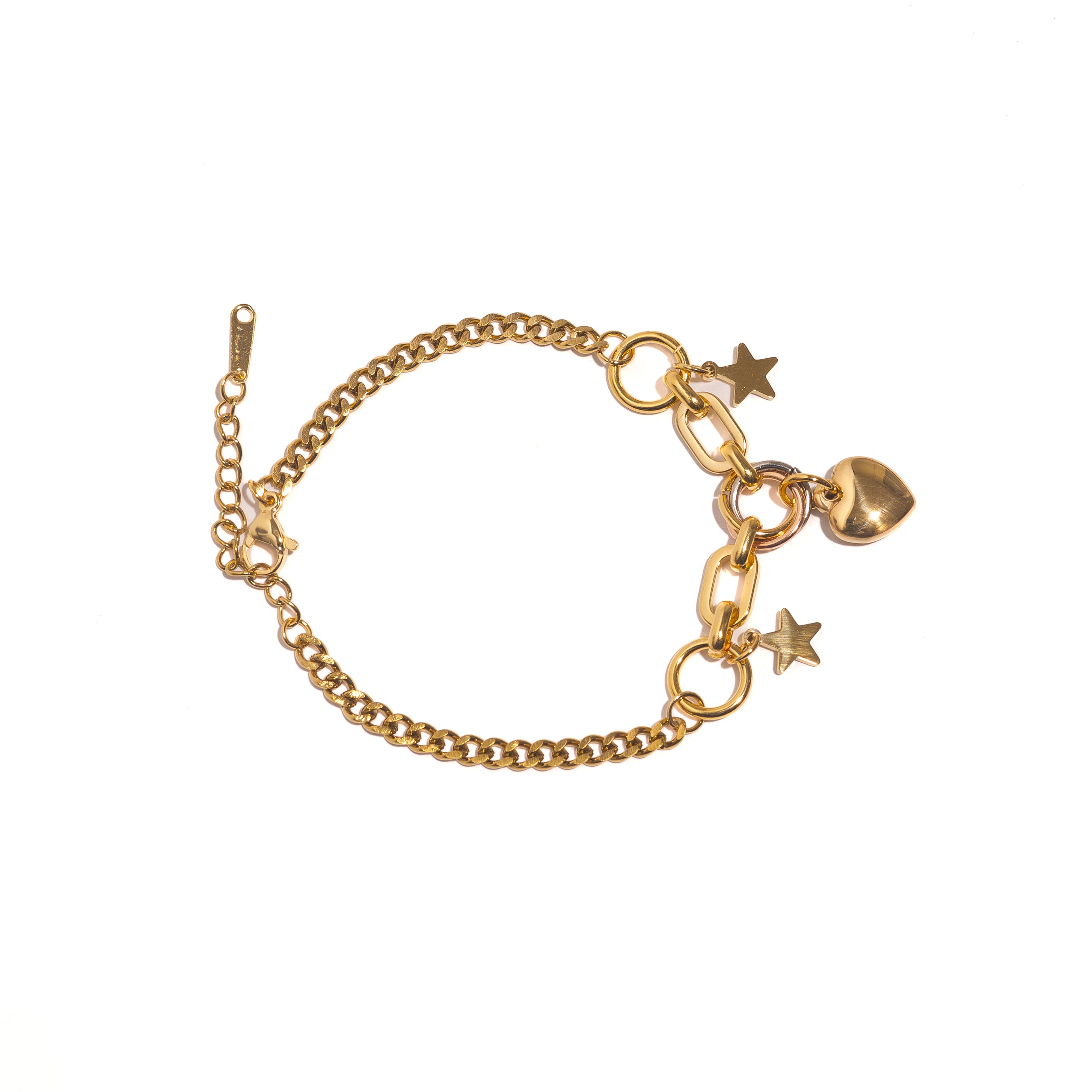 Bracelet breloques cœur et étoiles