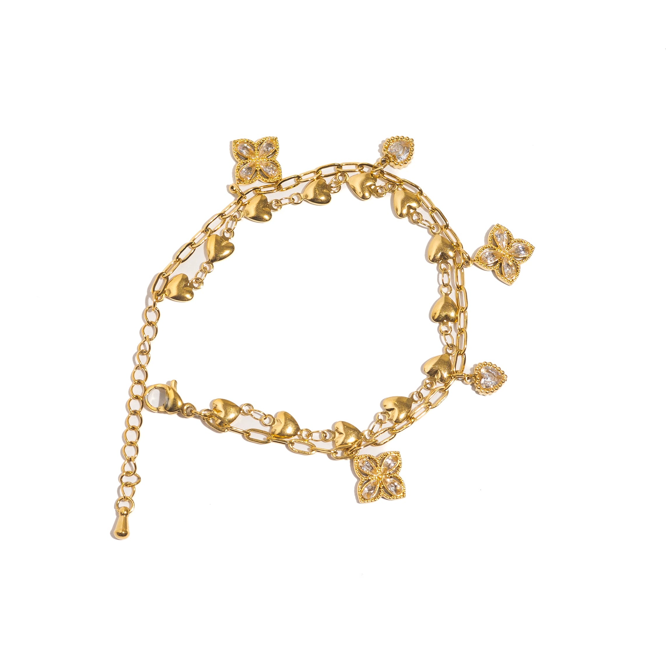 Bracelet double rang cœurs et trèfles