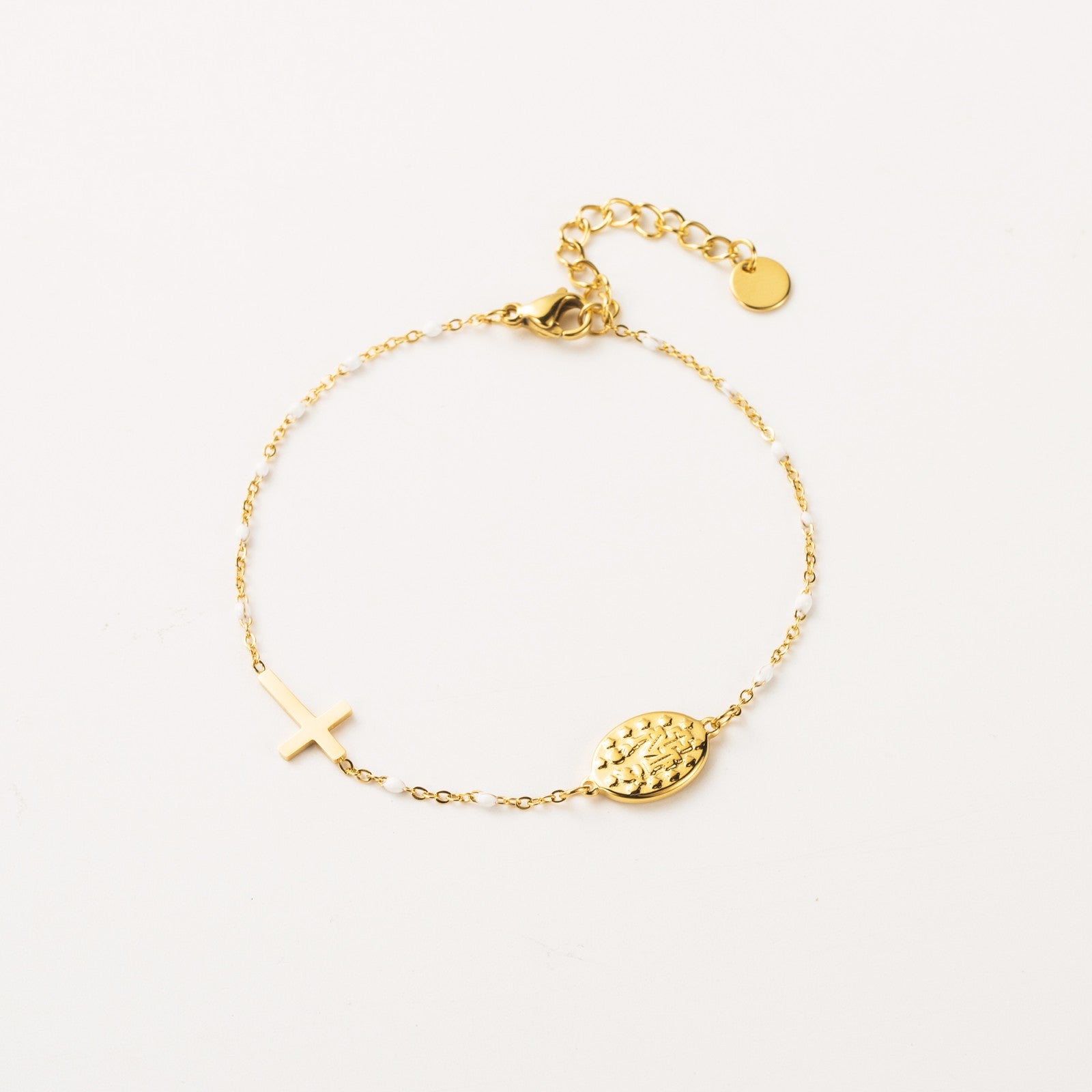 Bracelet croix et vierge avec chaîne petites perles