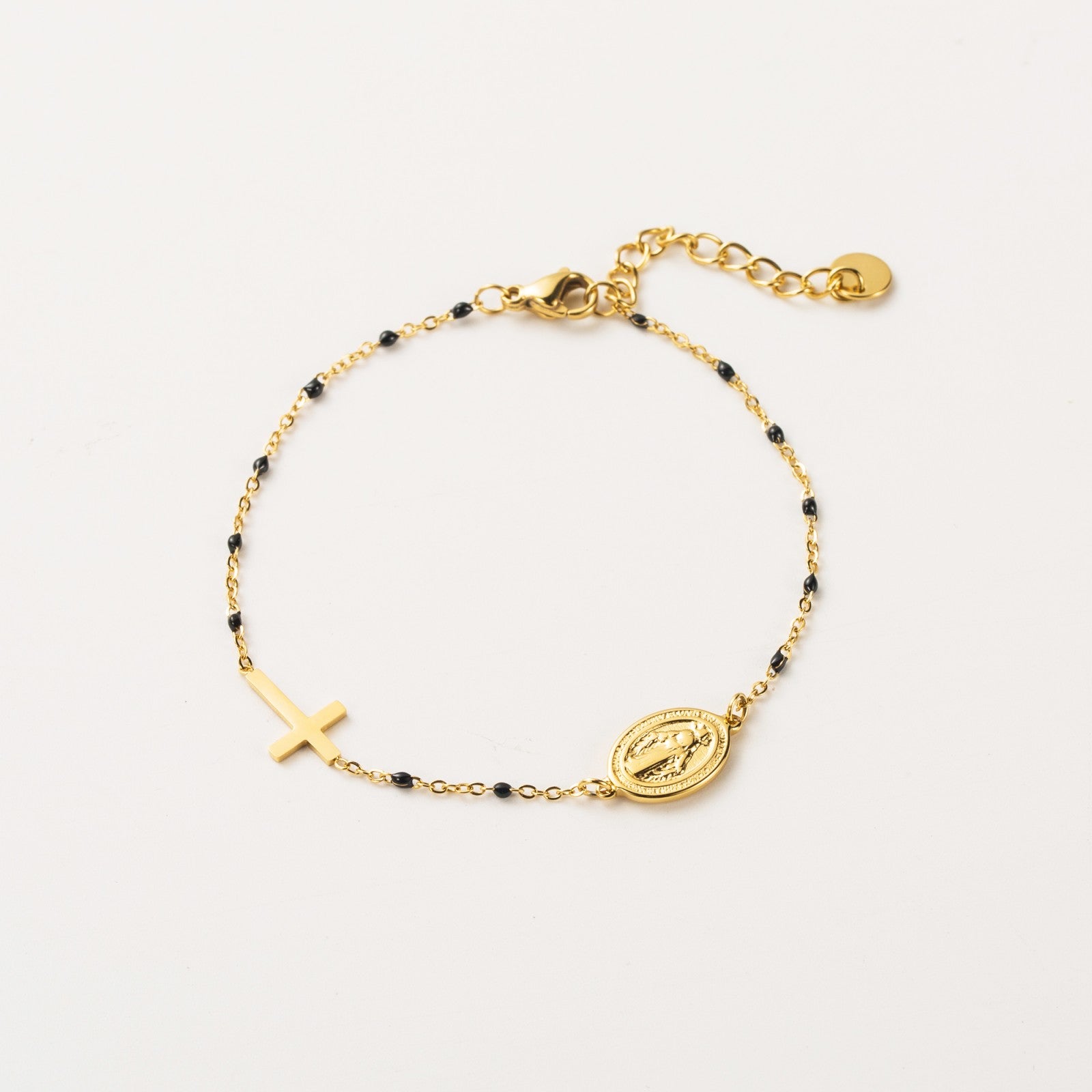 Bracelet croix et vierge avec chaîne petites perles