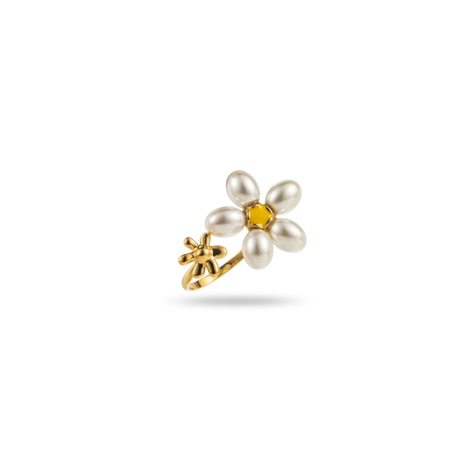 Bague double marguerite avec perles
