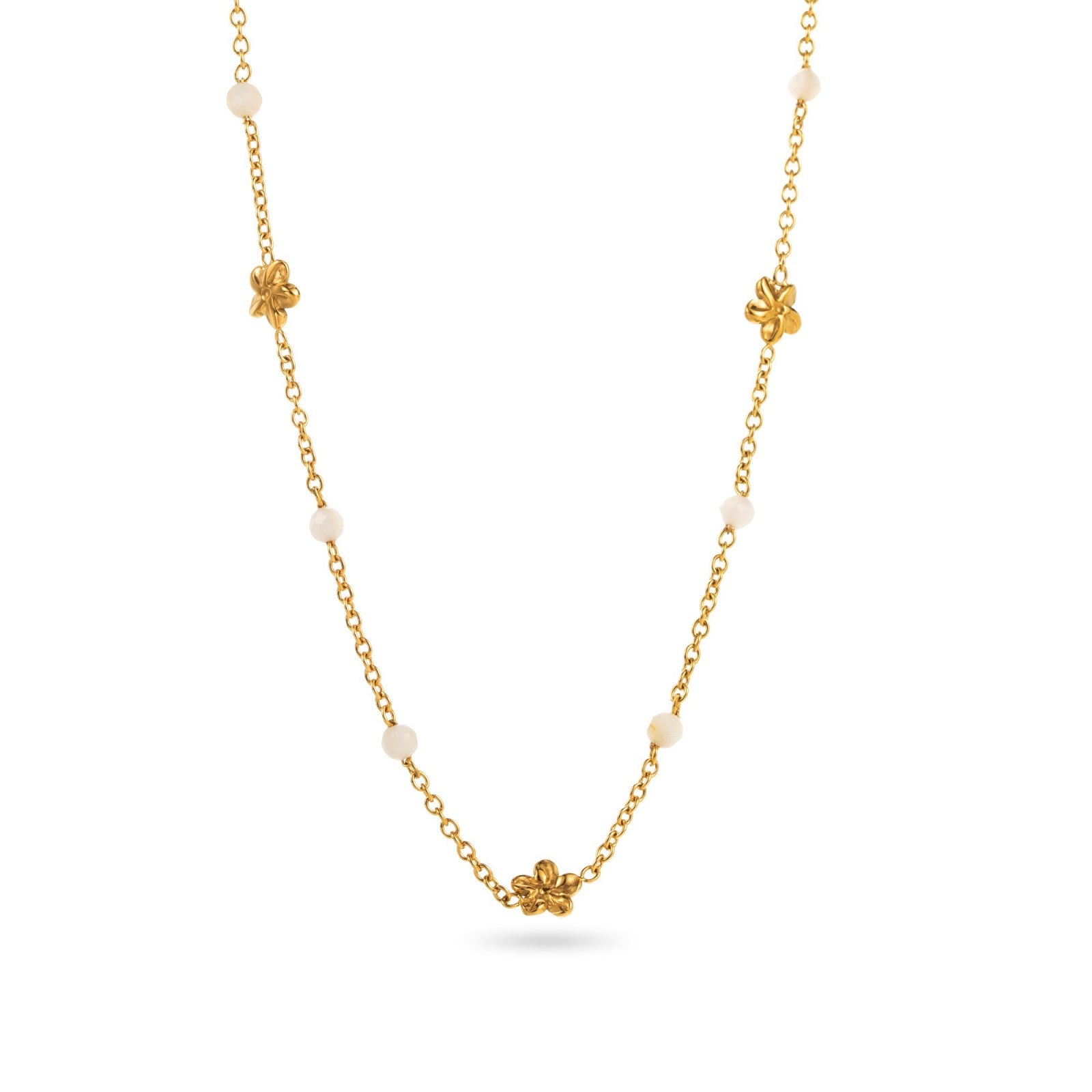 Collier fin petites fleurs et pierres naturelles