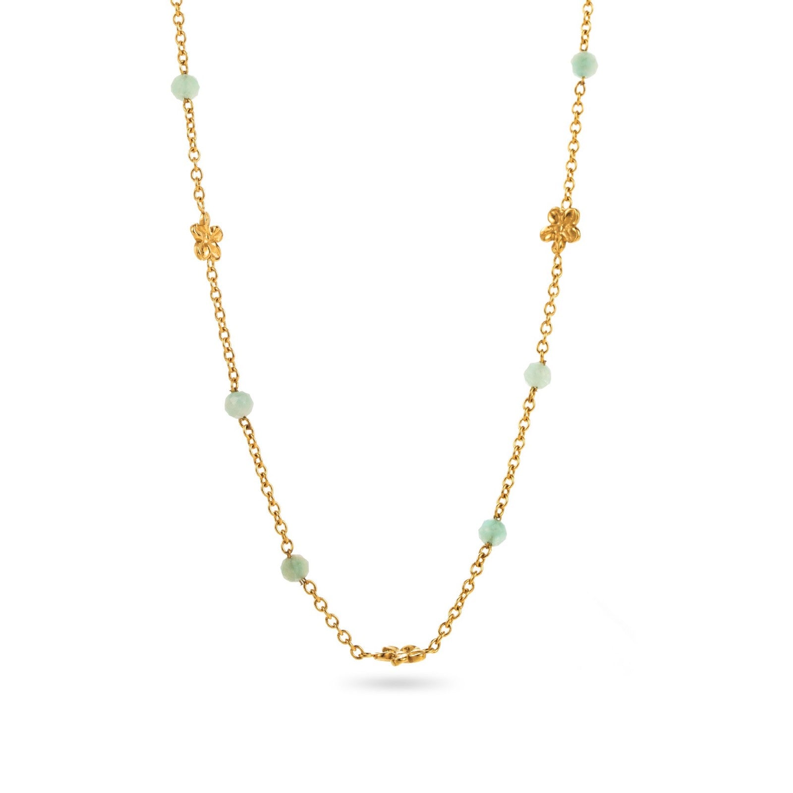 Collier fin petites fleurs et pierres naturelles