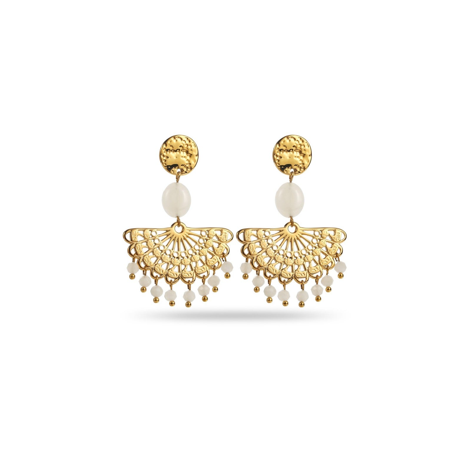 Boucles d'oreilles demi rosace et pierres naturelles