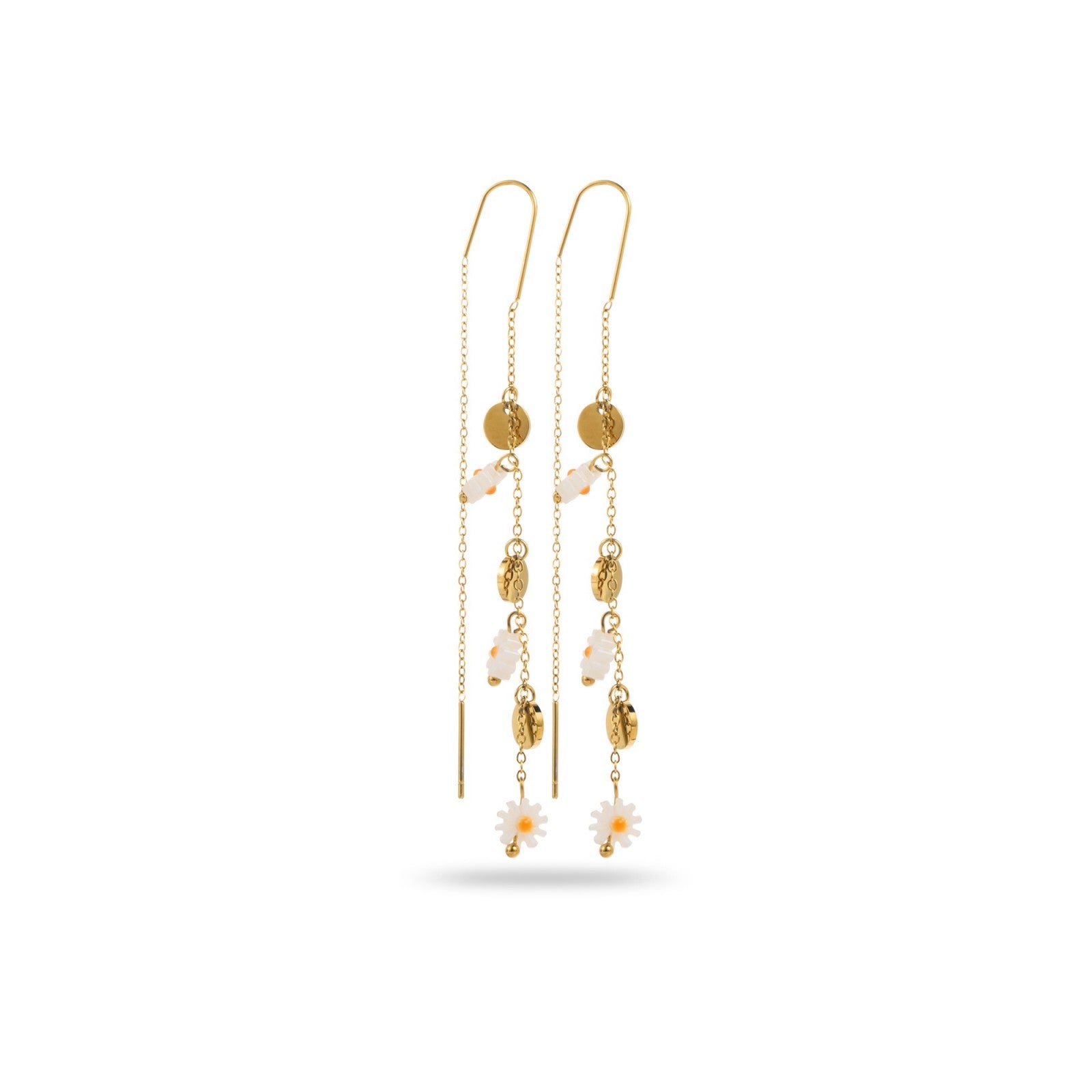 Boucles d'oreilles double chaînes breloques marguerite