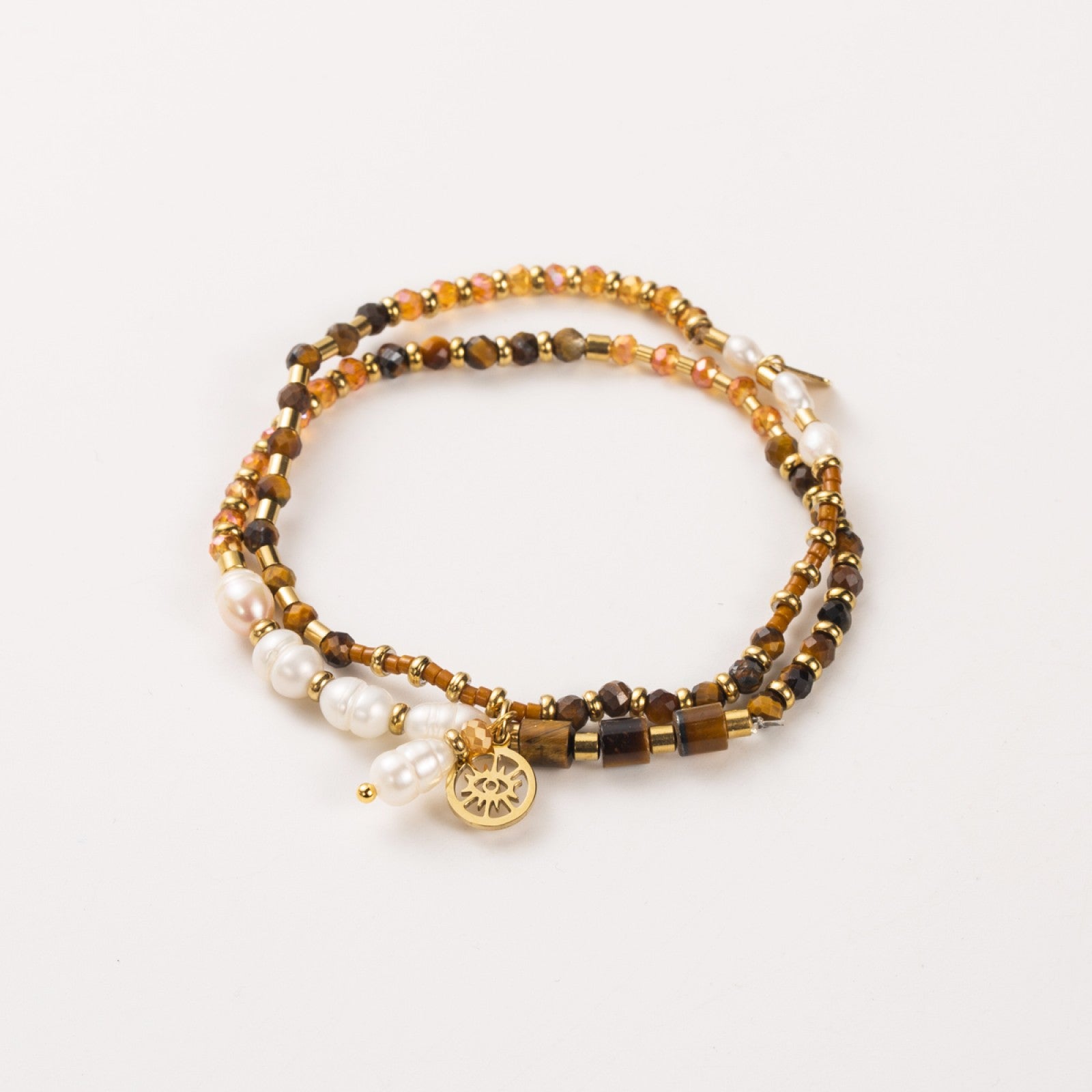 Bracelet élastique 2 rangs pierres naturelles