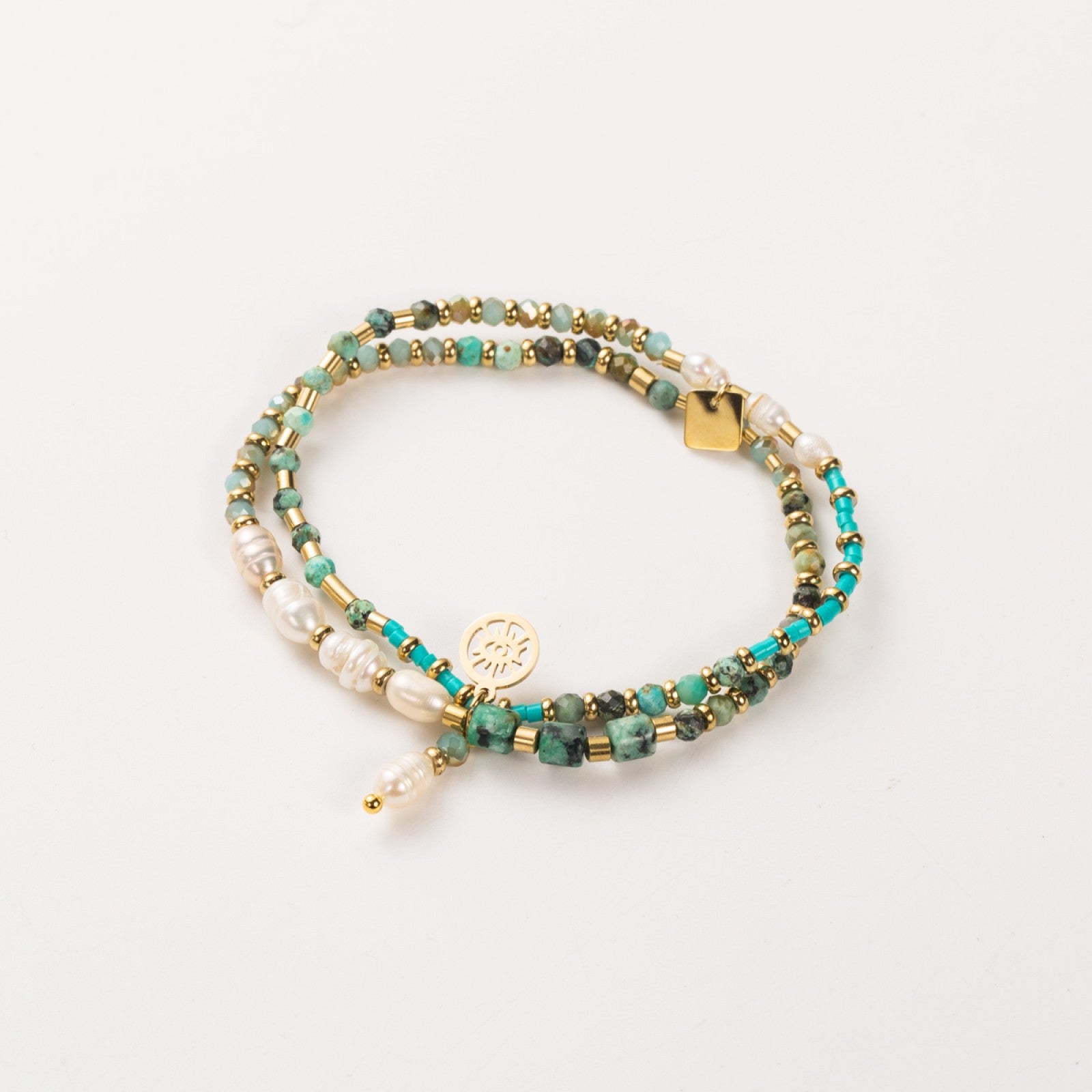 Bracelet élastique 2 rangs pierres naturelles