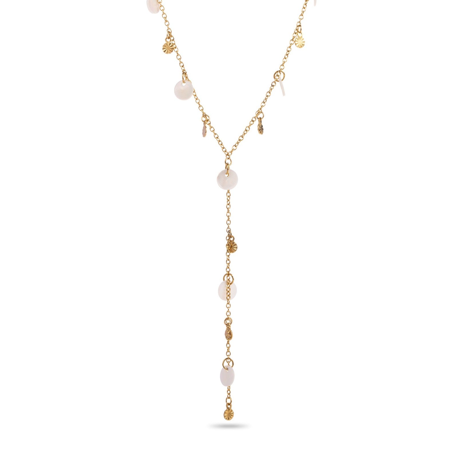 Collier cravate Y perles de nacre colorée