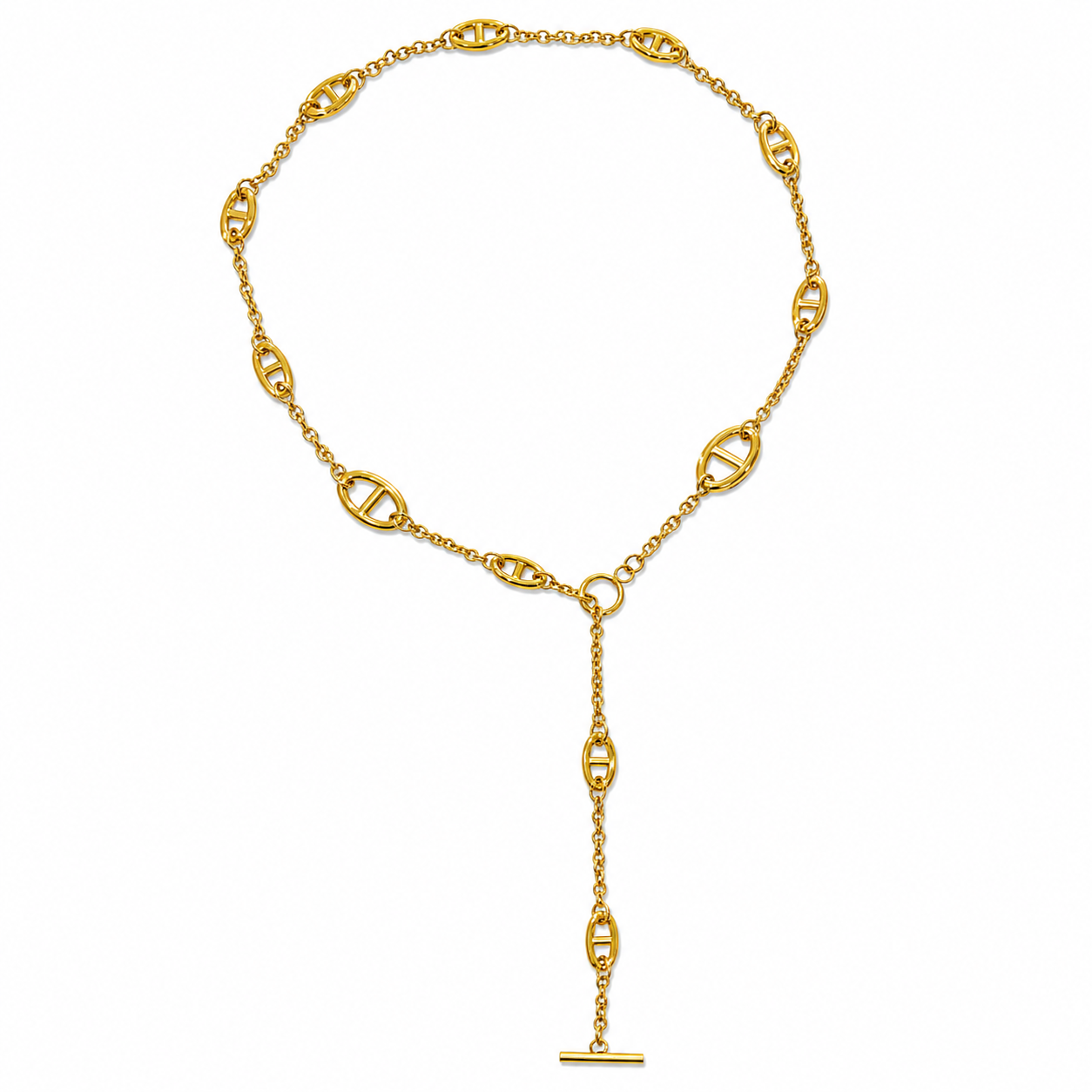 Collier Y acier inoxydable doré maille marine