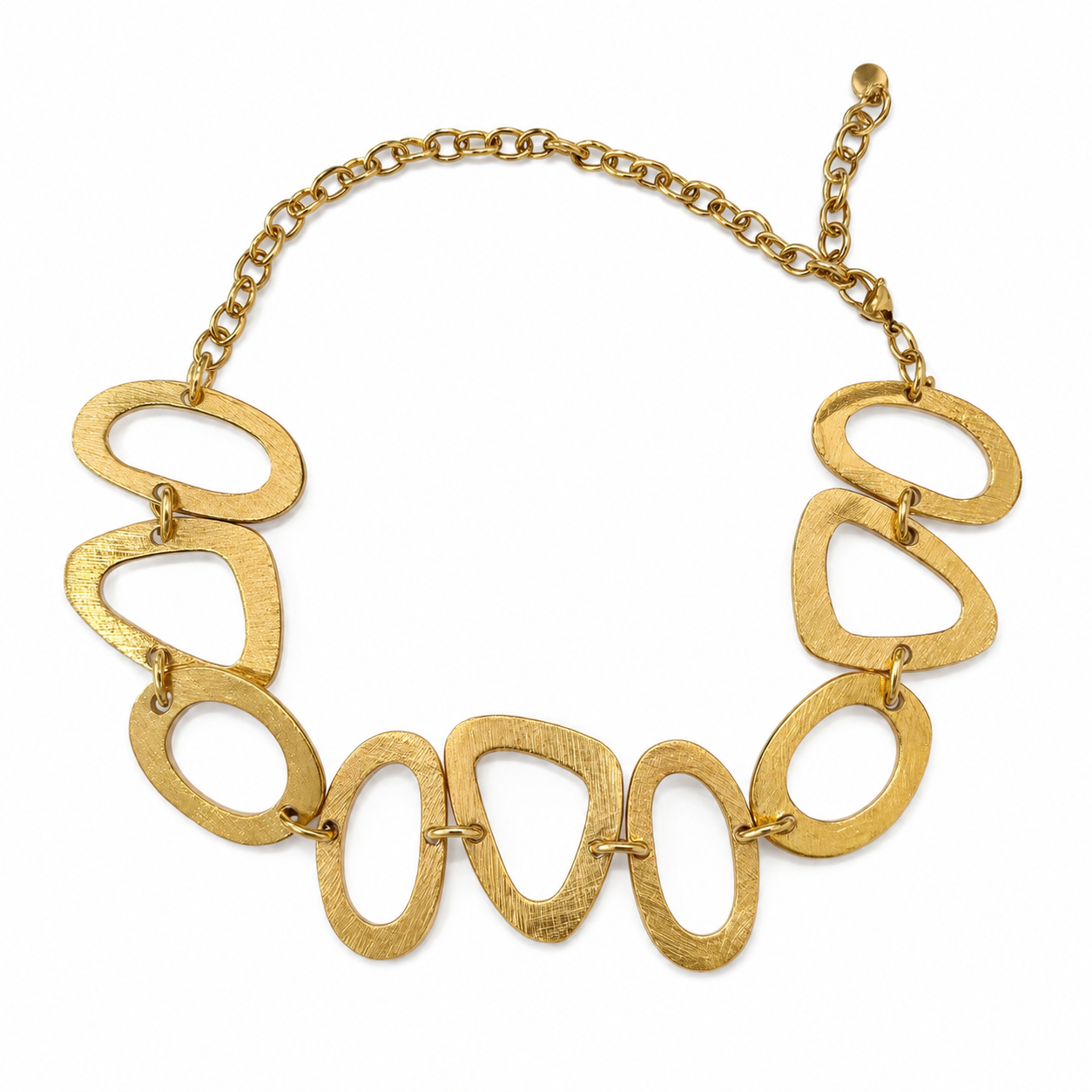 Collier acier inoxydable doré anneaux imposants martelés